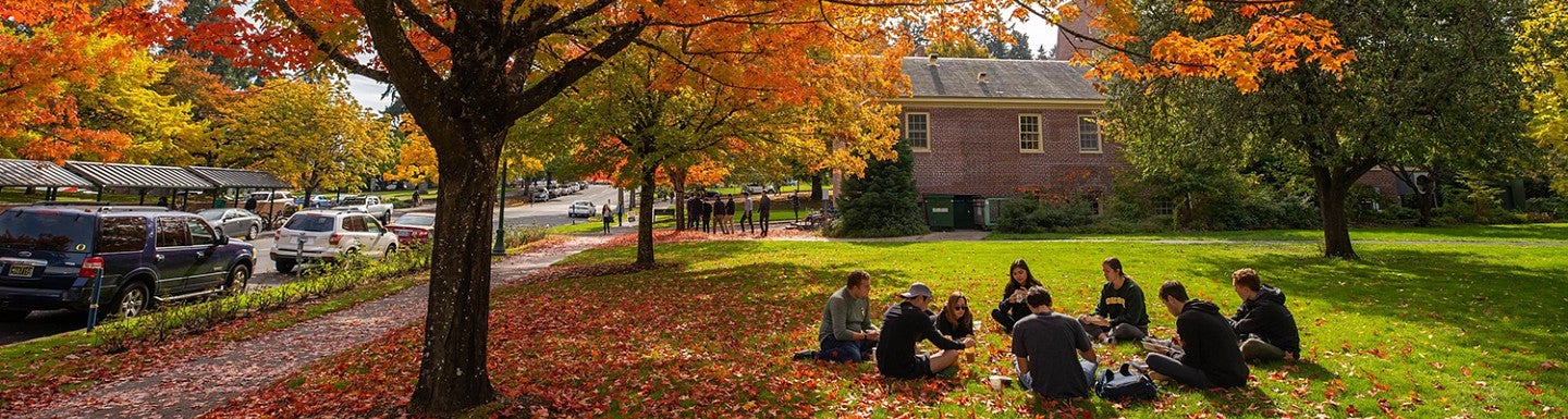 group of students outside on campus